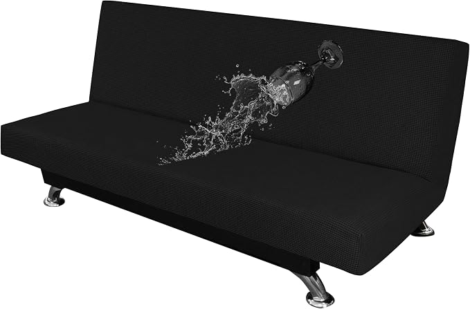 Easy-Going 100% Waterproof Futon Cover, Stretch Futon Slipcover Large | Dual Waterproof Armless Futon Couch Cover, Leakproof Sofa Bed Furniture Protector for Kids Pets Dog Cat, Black