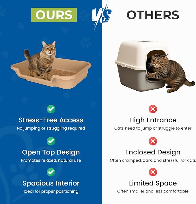 KittyGohere Senior Cat Litter Box Small with Scoop, Beach Sand | Open Top Low Entrance Kitty Litter Box With With Long-handle Jumbo Scoop, Lightweight & Durable Litters Box, Made in USA