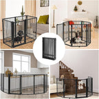 Metal Freestanding Dog Gate with Door, Extra Wide 121", 31" Height Foldable Dog Gates for Doorways, Tall Pet Fence Indoor Pet Gates, 6 Panels Pet Barrier for Stairs Hallways, Black