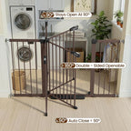 Mumeasy 29.7-57" Extra Wide Baby Gate, Auto Close Large Dog Gate for Doorways, No Drilling Pressure Mounted Pet Safety Gate for Stairs, Easy Walk Through Child Gate for Hallways, House, Indoor, Brown