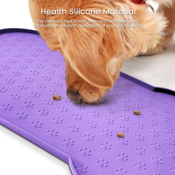 PWTAA Dog Food Mat Anti-Slip Silicone Dog Bowl Mat Thicker Pet Placemat Waterproof Cat Feeder Pad with Raised Edge Puppy Kitten Feeding Mats Suitable Small Medium-Sized Dogs Cats Eating Tray