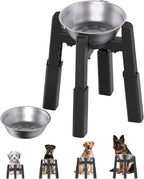 Elevated Dog Bowl, Raised Dog Bowl Stand with Stainless Steel Bowl | Elevated Pet Water & Food Bowl for Medium Dogs, Stable and Anti-Slip Raised Bowl