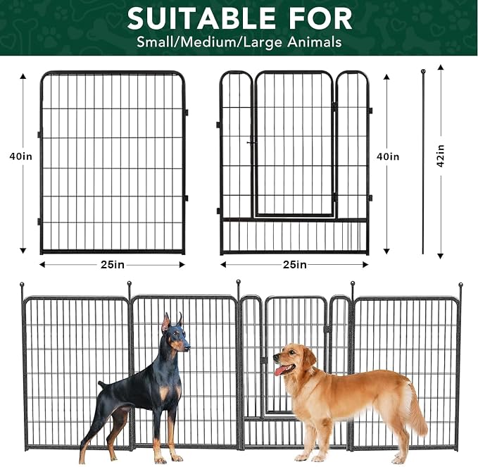 VISCOO Dog Playpen Outdoor, 16 Panels 40" High Metal Dog Fence with Gate, Pet Fence for Large/Small Dogs, Portable Dog Fence for RV Camping, Yard | Pet Fence for Large/Medium/Small Dogs, Portable Dog Fence for RV Camping, Yard