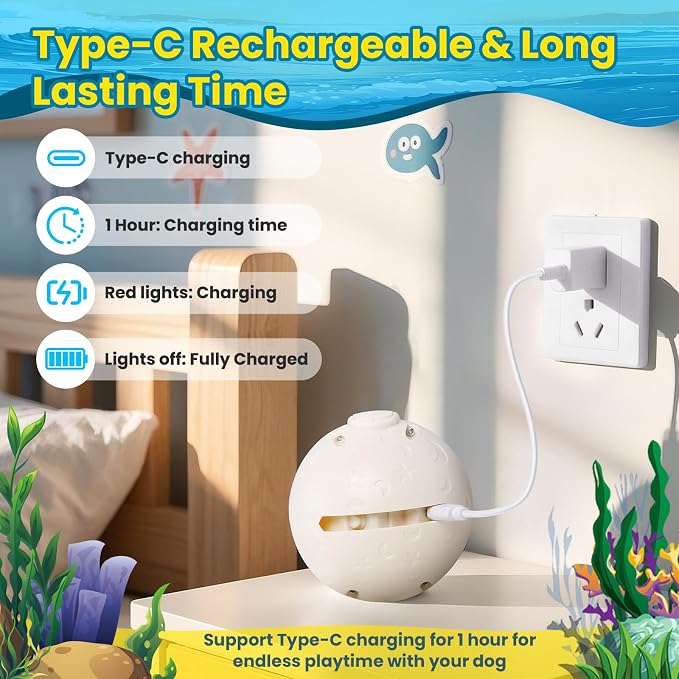 Interactive Moving Dog Toy, Automatic Bouncing Dog Toy with Rouncing Ball, Squeaky Plush Electronic Dog Toy for Small Medium Large Dogs, Vibrating Music Recording Mode to Keep Them Busy (Lanternfish)