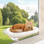 PEFUNY Fluffy Cat Window Bed for Indoor Cats – Strong Suction Cup Hammock with Breathable Mesh and Soft Cushion, Supports Large Cats