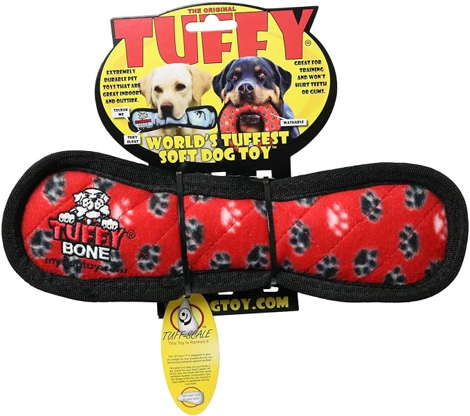 TUFFY® Bone Medium Ultra Durable Plush Dog Toy | Multiple Layers & Reinforced Seams, Washable and Floats, Original Construction