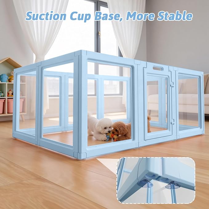 Acrylic Dog Playpen Indoor, Puppy Playpen, Acrylic Dog Pen, 10PCS | 23.6" H, Skin Pink, Purple & Sky Blue, Clear View, No-Gap Escape-Proof, Tool-Free Setup, For Puppies & Small Dogs