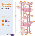 Allewie 81 Inches Tall Cat Tree/Multi-Level Large Climbing Tree House and Towers for Big Feline/Condo and Hammock/Scratching Post/Wide Base/Pink