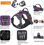 tobeDRI No Pull Dog Harness Adjustable Reflective Oxford Easy Control Medium Large Dog Harness with A Free Heavy Duty 5ft Dog Leash, Purple, M