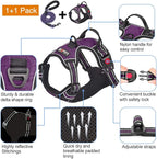 tobeDRI No Pull Dog Harness Adjustable Reflective Oxford Easy Control Medium Large Dog Harness with A Free Heavy Duty 5ft Dog Leash, Purple, XL
