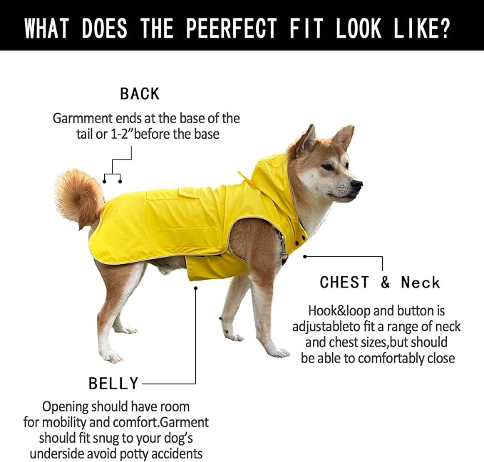Dog Raincoat Waterproof Reflective Jacket – Lightweight Hooded Poncho with Adjustable Belly Strap & Leash Hole – Rain Slicker Coat for 2XSmall-5XLarge Dogs – Easy to Wear (Yellow 5XL)