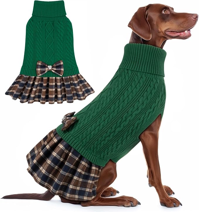 KYEESE Dog Sweater Dress Turtleneck Thick Knit Pullover for Cold Weather | Stretchy Fit, Lightweight & Warm, Cozy Knit Comfort, Cute Bow Accent, Gentle on Sensitive Skin, Comfortable Daily Wear