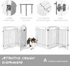 PAWLAND 144-inch Extra Wide 30-inches Tall Dog gate with Door Walk Through, Freestanding Wire Pet Gate for The House, Doorway, Stairs, Pet Puppy Safety Fence, Support Feet Included, White,6 Panels