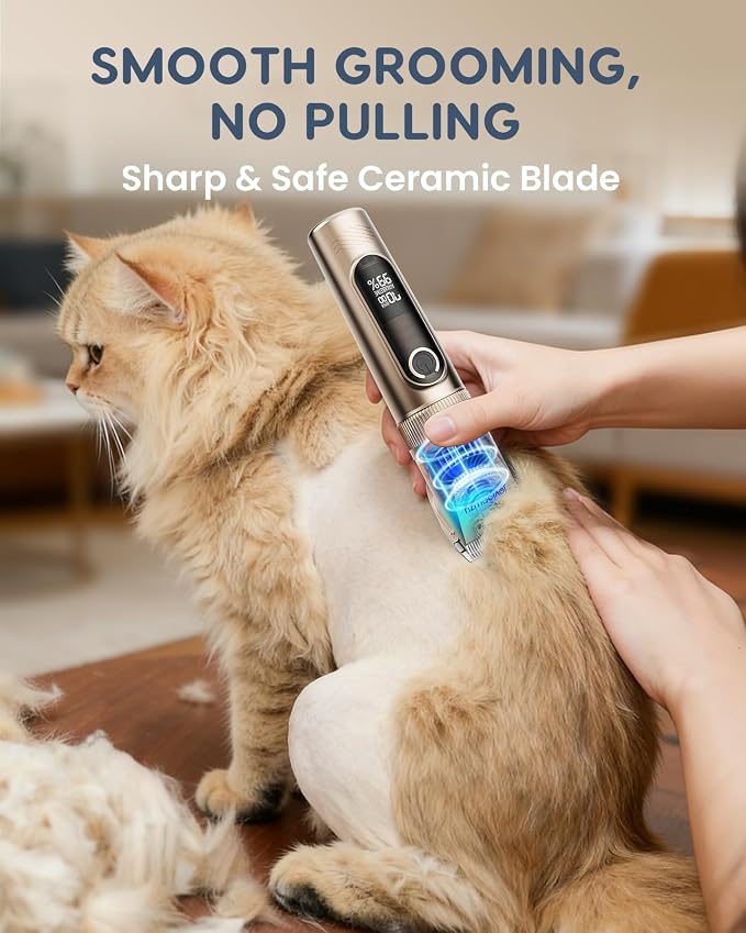 Cat Clippers for Matted Long Hair,Cordless Cat Grooming Kit | Low Noise,2 Speed,Rechargeable,4 Hours Long Battery Life,Removable Ceramic Blade,Cuts Thick Mats,For Cats and Pets
