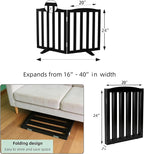 ZJSF Foldable Freestanding Indoor Dog Gate for House Wood Long Pet Gates Dog Fence for Stairs Puppy Gates for Hallways, Puppy Gate,Support Feet Included, Black, 24 "Height-2 Panels