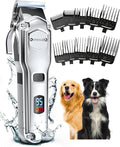 oneisall Dog Clippers for Grooming Thick Heavy Coats | Low Noise,Rechargeable Cordless,Detachable Stainless Steel Blade,IPX7 Waterproof,10 Guide Combs,for Thick/Double/Curly Hair