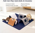 Cat Tunnel Mat for Indoor,4-Way Felt Cats Play Mat Cat Cave for Hide & Seek | Furphoria 39.4" Large Cat Tunnel with 6 Pcs Toys Set Interactive Cat Enrichment for Foldable Kitten Tunnel (Navy Blue)