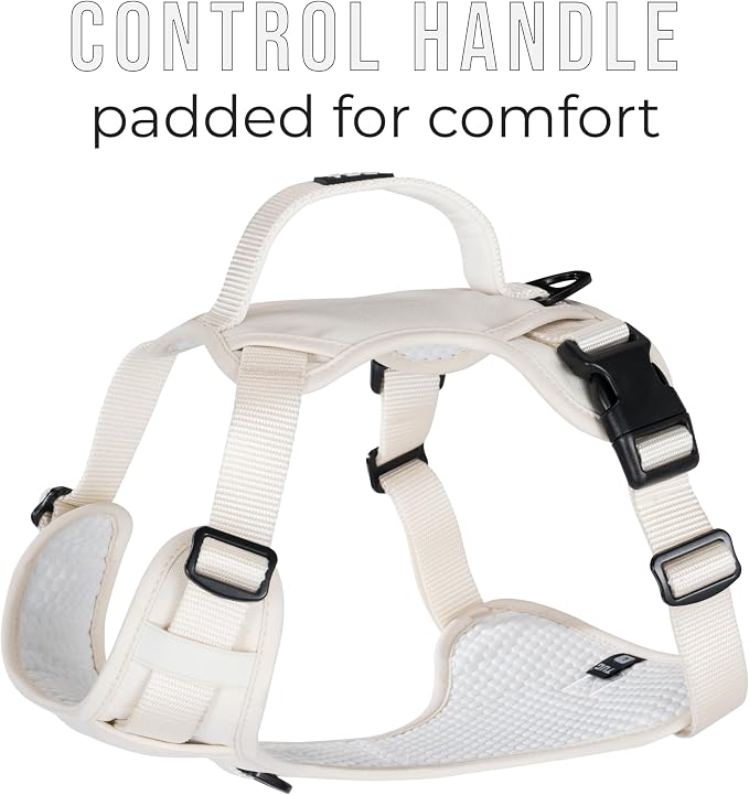 TUG No-Pull Dog Harness, 2 Leash Clips + Padded Handle (Medium, Cream) | Water-Resistant Padded Interior | Front No-Pull & Rear Clips | Padded Back Handle | Adjustable Straps | Lightweight