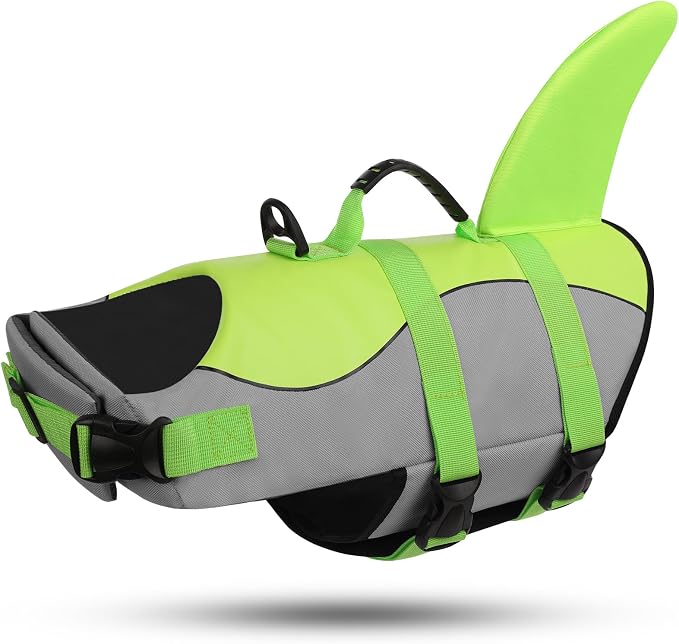 ASENKU Dog Life Jacket - Pet Safety Vest for Swimming & Boating, Shark Life Jacket with Floatation, Dog Lifesavers Swimsuits for Small Medium Large Dogs (Green, S)