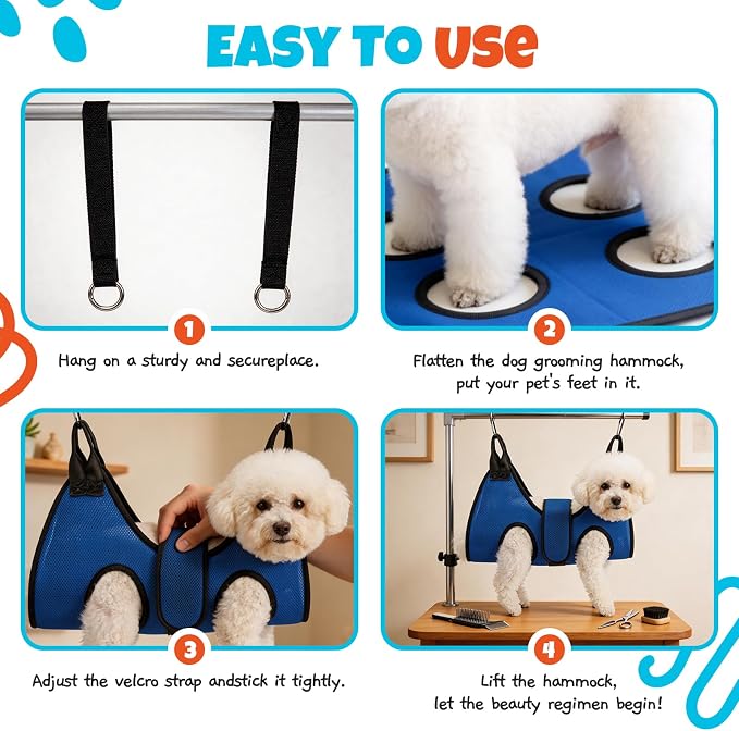 Dog Grooming Hammock Harness, Hanging Sling Restraint for Nail Clipping | Small to Medium Dogs & Cats, with Nail Clipper and Comb Pet Grooming Hammock Kit