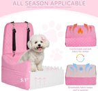 PETSFIT Cat Car Seat with Patented Safety System, 5" Elevated Pad, Pink | Fully Detachable Washable Cover, Memory Foam Dog Booster Seat for Small/Medium Dogs Up to 35 Lbs with 2 Storage Pockets