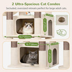 Globlazer 75in Sturdy Cat Tree for Large Cats, Heavy Duty Multi-Level Cat Tower for Indoor Cats with Extended Platform, 2 Spacious Condos, 2 Padded Perches, 6 Sisal Scratching Posts, S75, Beige