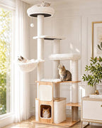 63" Heavy Duty Cat Tree for Indoor Cats, Sturdy Cat Tower for Large Cats with Scratching Post, Plush Top Perch, Cat Condo (Natural Wood)