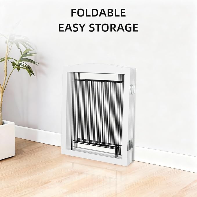 ZJSF Freestanding Foldable Dog Gate Wooden Extra Wide White Puppy Gate 6 Panels Tall Pet Gates for The House Dog Fence
