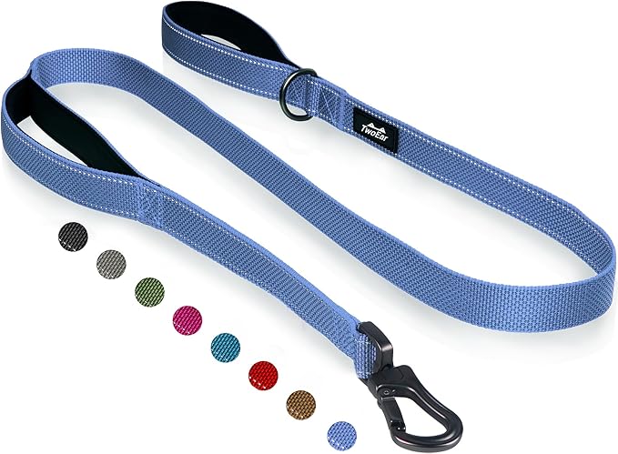 Twoear 6FT 1IN Heavy Duty Dog Leash for Large Dogs with 2 Padded Handles | Traffic Handle Extra Control, Auto Lock Hook, Strong Reflective Walking Leash for Medium and Large Breeds, Dark Blue