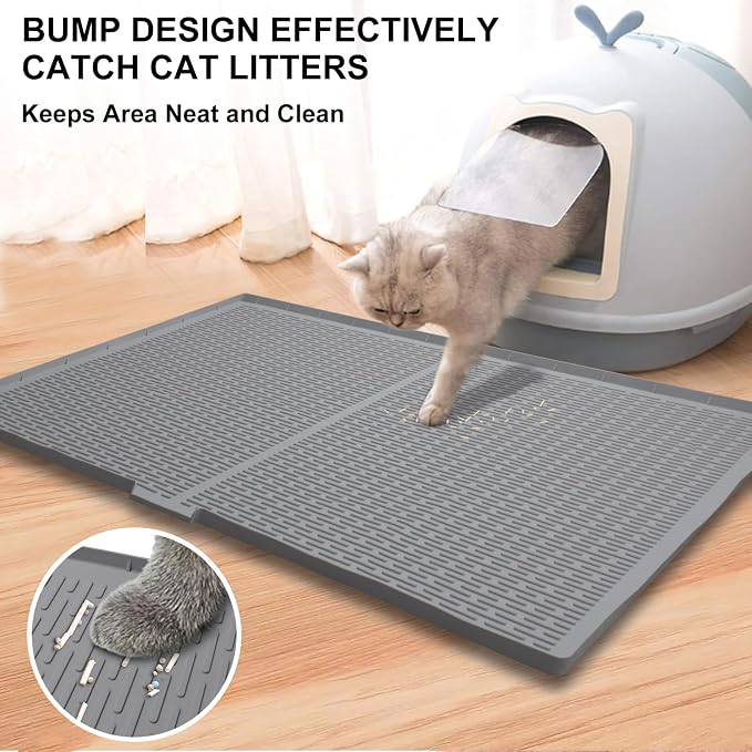 Cat Litter Box Mat, 47" x 35" Extra Large Silicone Cat Litter Mat | Waterproof & Washable Kitty Litter Catcher Matt, Soft on Paws Non-Slip Easy to Clean Reduces Litter Tracking for Indoor Cats
