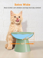 LoeJan Elevated Cat Food and Water Bowls Set, Extra Wide and Raised Ceramic Bowls, Anti-Vomit Whisker-Free Pressure Cat Feeder for Kittens to Adult Cats and Small Dogs
