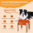Elevated Slow Feeder Dog Bowl, 8.8" Ceramic Maze Dog Bowl with Stand | 3.2 Cups Slow Feeding Dog Dish for Fast Eaters, 7" Tall Anti-Slip Raised Slow Feeder for Medium to Large Breeds, Orange