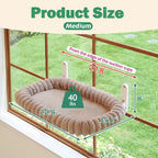 Zakkart SnugCloud Foldable Cat Window Perch - Cordless, Ultra Soft Machine Washable Bed with 4-Sided Bolster, Metal Frame - Window Hammock for Large Cats and Kittens (Brown, Medium)