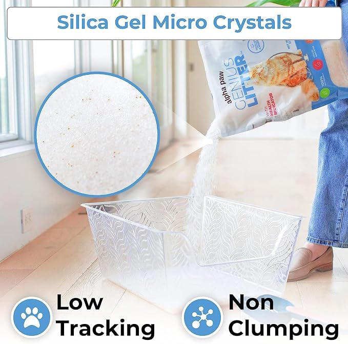 Genius Litter Health Monitoring Cat Litter, Featured on Shark Tank, Lightweight Crystal Silica Gel, Non Clumping, Dust Free, Low Tracking, Odor Control for Indoor Cats and Kittens, 3 Bag (18lb)