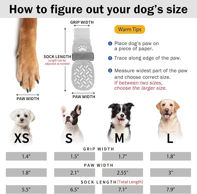 SCENEREAL Anti Slip Dog Socks to Prevent Licking Paws, Dog Shoes for Hot/Cold Pavement, Paw Protector Traction Control on Hardwood Floor, Dog Shoes Booties for Puppy Small Medium Large Senior Dogs