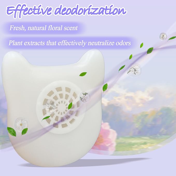 NewKe 4 Pack Deodorizer for Cumrige and for Fumoi Self Cleaning Litter Box | Odor Eliminator Fragrance Refills for Most Automatic Cat Litter Box, Cute Cat Shaped Design with Camellia Flower Scent