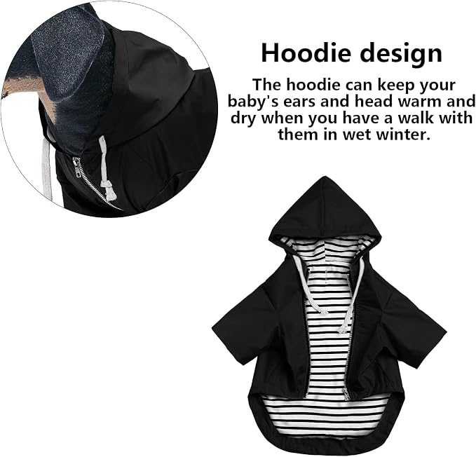 Dog Raincoat rain Jacket Raincoat Dogs Waterproof Small Medium Breeds Zip Closure Storage Pocket Harness Hole Black XS