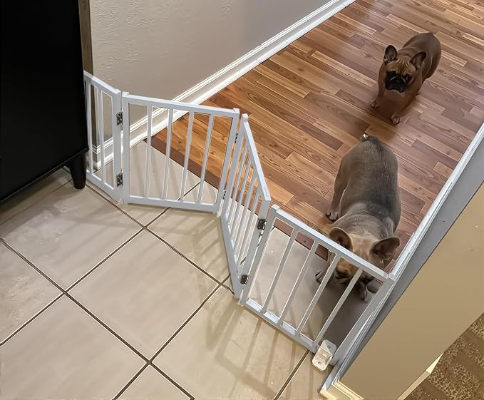 BFNN Small Dog Gate Indoor, Up to 48" W Freestanding Pet/Puppy Fence | Flexible Space Control | Chewproof Steel Frame | 16.5" Step-Over Gate | Foldable | Drill-Free Setup | For Stairs & Doorways