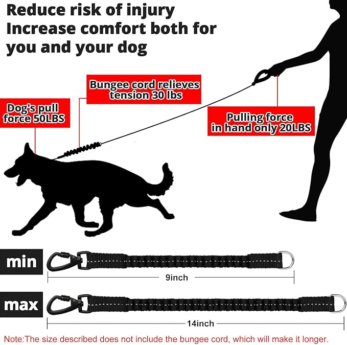 Rope Dog Leash 5 FT: Heavy Duty Leashes with Swivel Lockable Hook Reflective Threads Bungee and Padded Handle - Dog Lead for Large Small Medium Dogs Outside Walking Hiking Pink