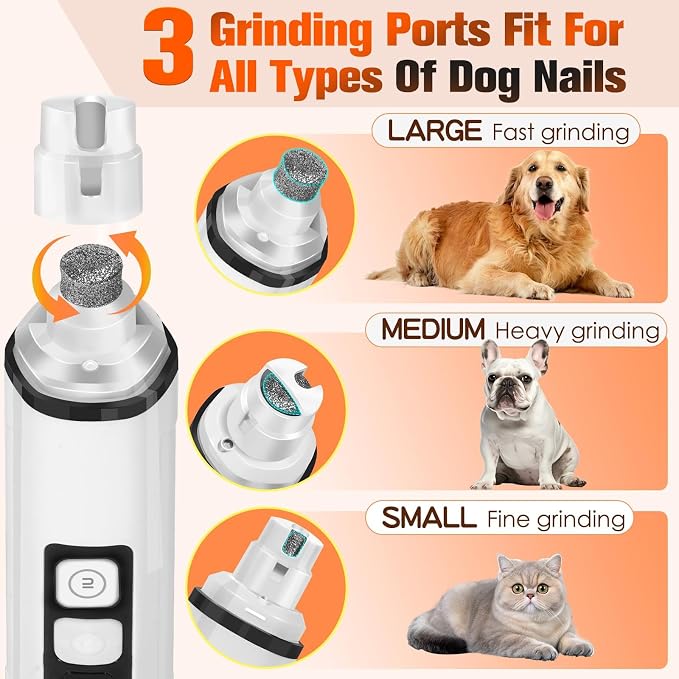 Dog Nail Trimmers Ultra Quiet Electric Pet Dog Nail Clippers Cat Nail Clipper with Led Lights Nail Grinder High Speed Nail File Electric Clippers for Grooming Small, Medium (White)