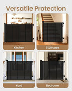 Retractable Baby Gate, Up to 55" Wide Reinforced Retractable Gate | 4 Fiberglass Support Rods for Extra Stability, Fully Retractable Design, 34" Tall for Stairs, Hallways & Doorways, Black