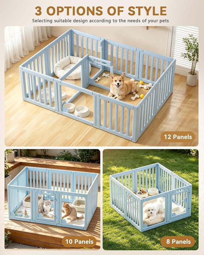 Acrylic Indoor Dog Playpen, 24" H 8 Panels DIY Puppy Playpen, Blue | Indoor & Outdoor Dog Play pen with Heavy Duty Door Lock, Easy-Assembly&Clean Door Pet Fence for Dogs Puppy,Cats,Rabbits