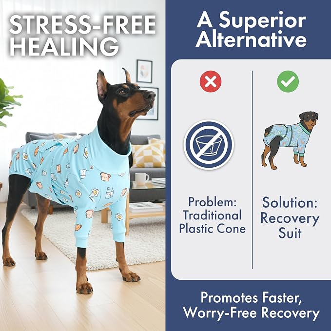Spark Paws Dog Surgery Recovery Suit – Dog Recovery Suit After Surgery, Anti-Lick Dog Onesie, Abdominal Wound Protector, Soft Cone Alternative for Spay Neuter Male Female Pet Recovery - Breakfast, 2XL