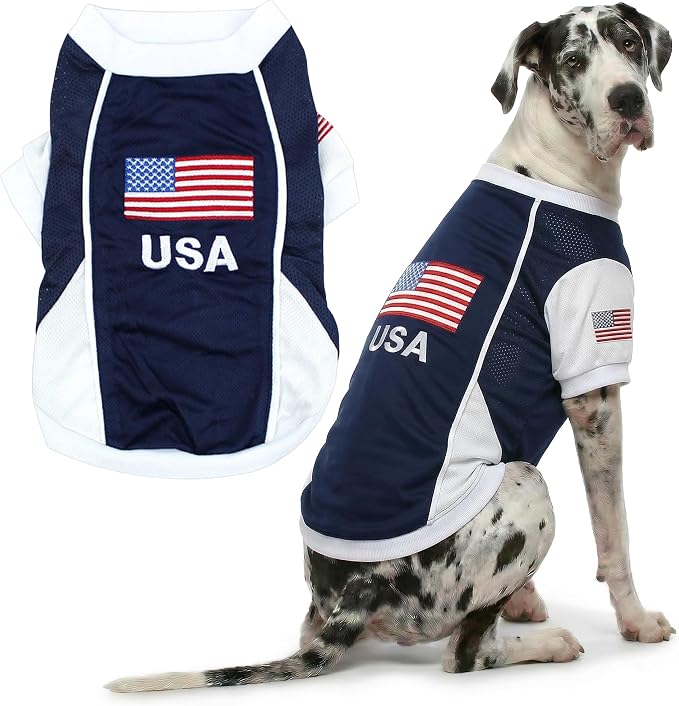 Parisian Pet USA Dog Jersey - Breathable Mesh Puppy Football Jersey - Lightweight Stretch Sporty Dog Clothes - Summer Shirts for Large Dogs - Soccer Jersey for Dogs - Sportswear Pet Clothes