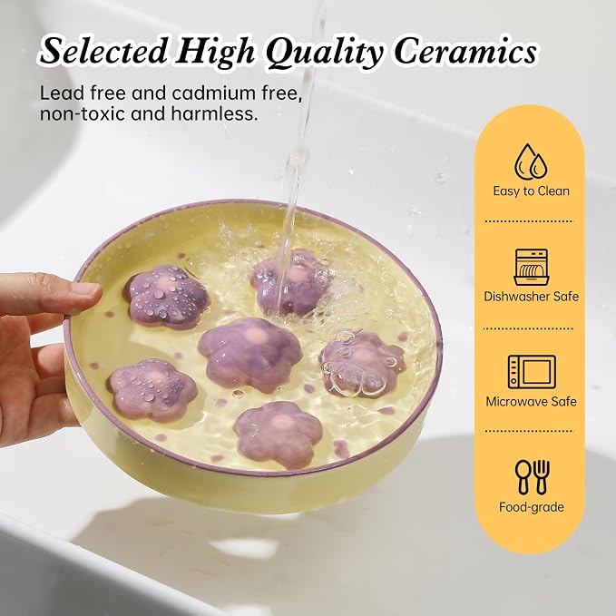 Ceramic Slow Feeder Cat Bowl, 6.3" Whisker Friendly Anti-Vomit, Purple | Shallow Cat Puzzle Feeder, Slow Eating 3x, Dry & Wet Food, Cute Flower-Shaped Maze, Microwave & Dishwasher Safe, 6.3" X 1.2"