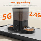 HoneyGuaridan Automatic Cat Feeder for 2 Cats,2.4G/5G WiFi APP Control | Dual Cat Food Dispenser for Multiple Cats,2 Stainless Steel Bowls & 2 Slow Feeder Anti-Choking Bowls, Dual Power