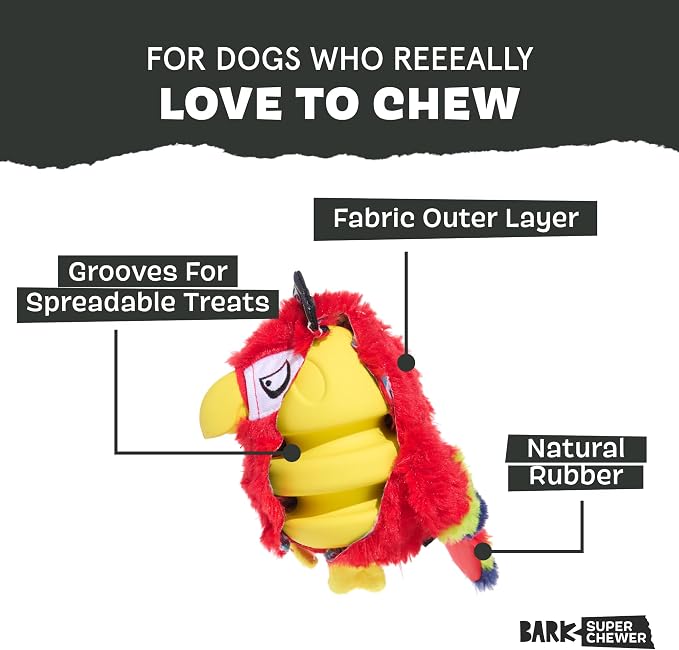 Barkbox Super Chewer Tough Dog Chew Toys for Aggressive Chewers, Plush 2 Toys in 1 (Parrot - Large) | Durable Dog Toy for Aggressive Chewers - Plush