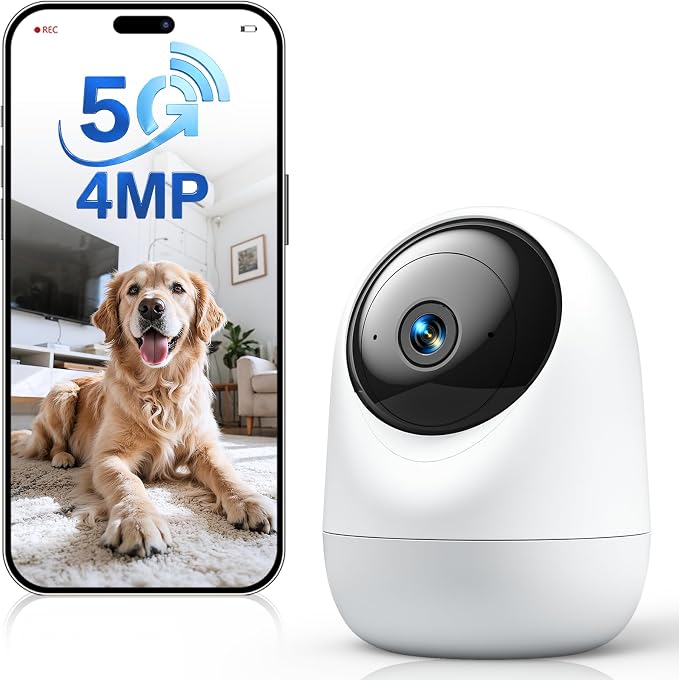 4MP Pet Camera Indoor Security Camera Plug-in 360° Pan Tilt, 5G/2.4G | with Speaker for Dog/Cat Baby Monitor | with Phone App | Motion Tracking, 2-Way Talk,Cloud & SD Card Storage, Upgrade Wi-Fi 6