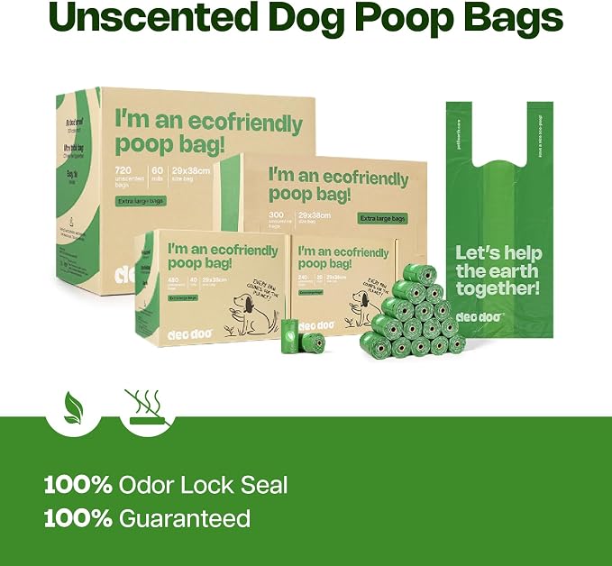 Deo Doo Dog Poop Bags with Handles, 40 Rolls 480 Counts, Large Size | Leak Proof and Extra Thick Pet Waste Bags Refill Rolls for Walking Medium Large Dogs Cats Litter Unscented
