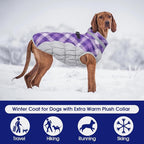FUAMEY Dog Cold Weather Coats Reflective Dog Warm Jacket with Harness | Fleece Winter Coat for Large Dogs Snow Puffer Vests with Zipper Reflective Turtleneck Jackets for Winter Purple Plaid L